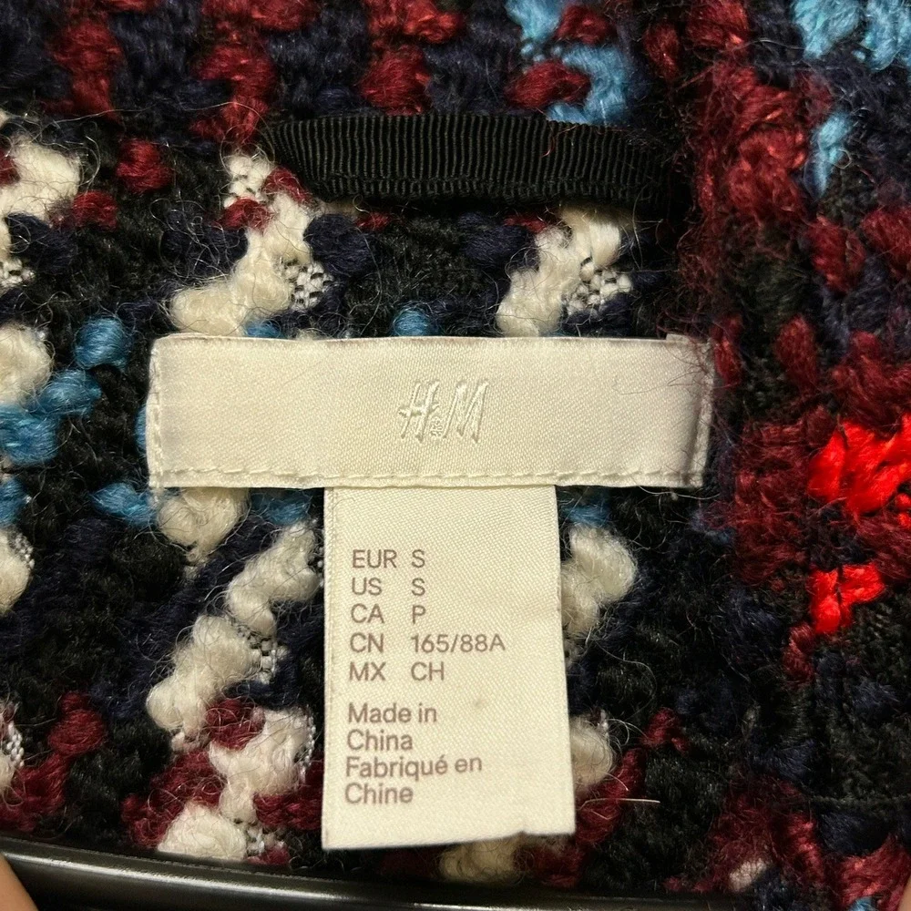 H&M Women's Red Check Snap Front Wool‎ Blend Jacquard Coat Size S